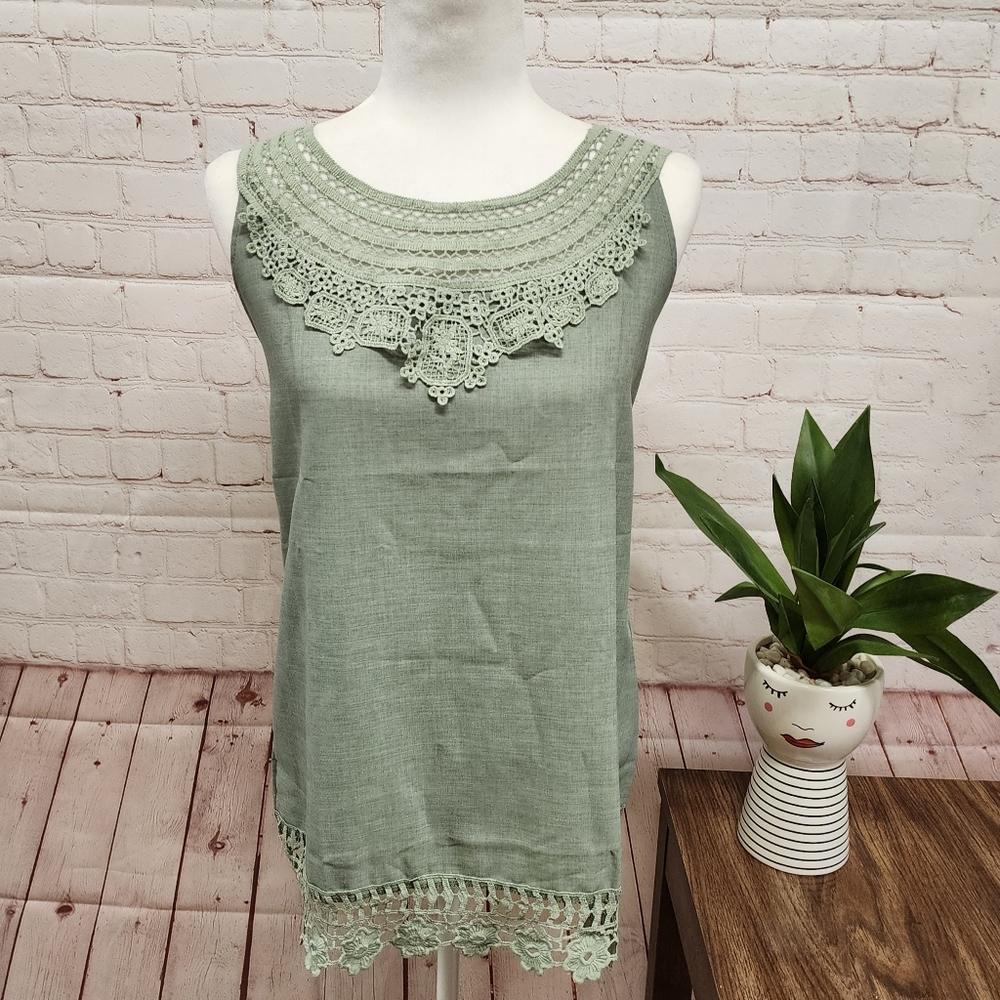 Boho Green Embellished Tank Top Plus Size 1X 2X